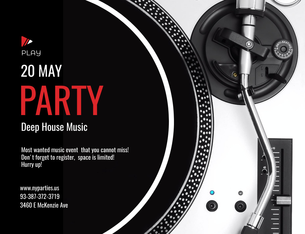 Template di design House Music Party With Vinyl Record Playing Invitation 13.9x10.7cm Horizontal