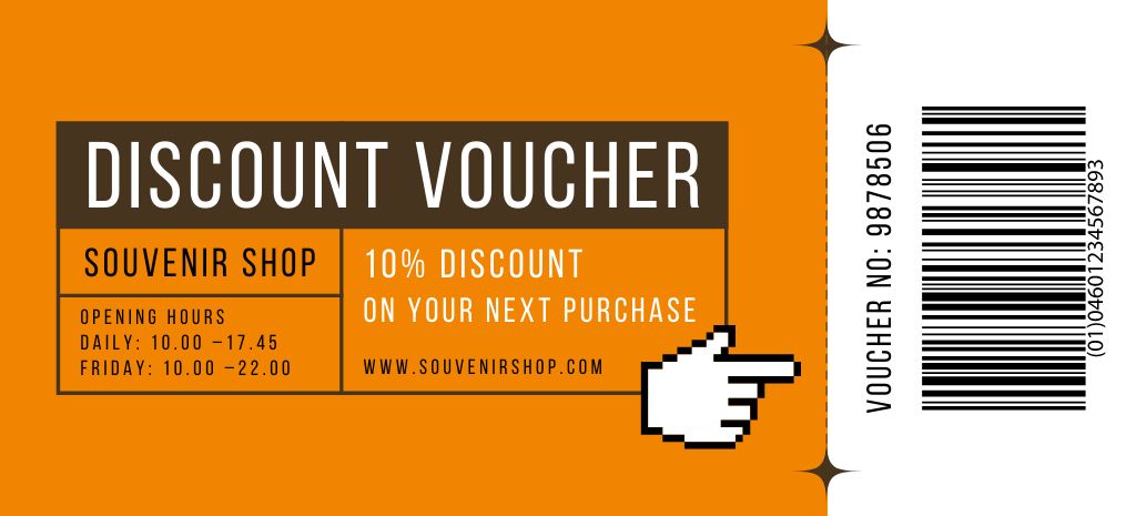 Authentic Souvenir Shop Voucher Offer In Orange Coupon 3.75x8.25in Design Template