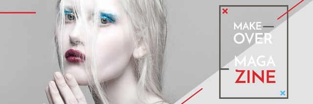 Fashion Magazine Ad with Girl in White Makeup Email header – шаблон для дизайна