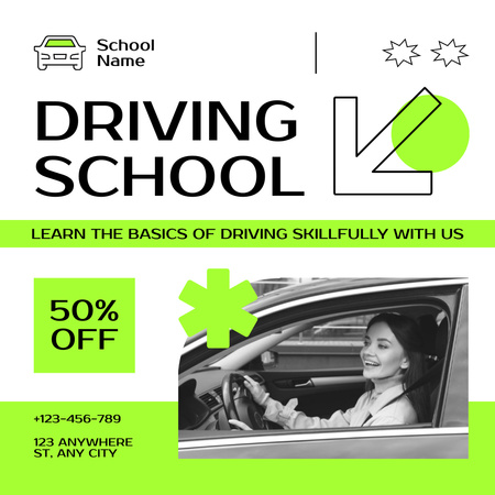 Driving School Basics Course With Discount Offer Instagram Modelo de Design