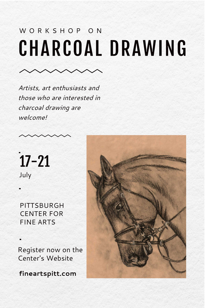 Charcoal Drawing Ad with Horse illustration Pinterestデザインテンプレート