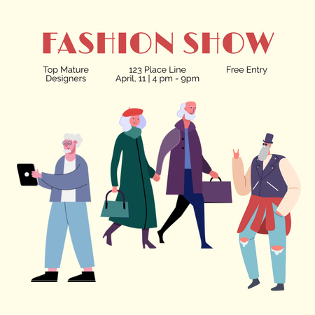 Age-Friendly Fashion Show With Illustration Instagram Design Template