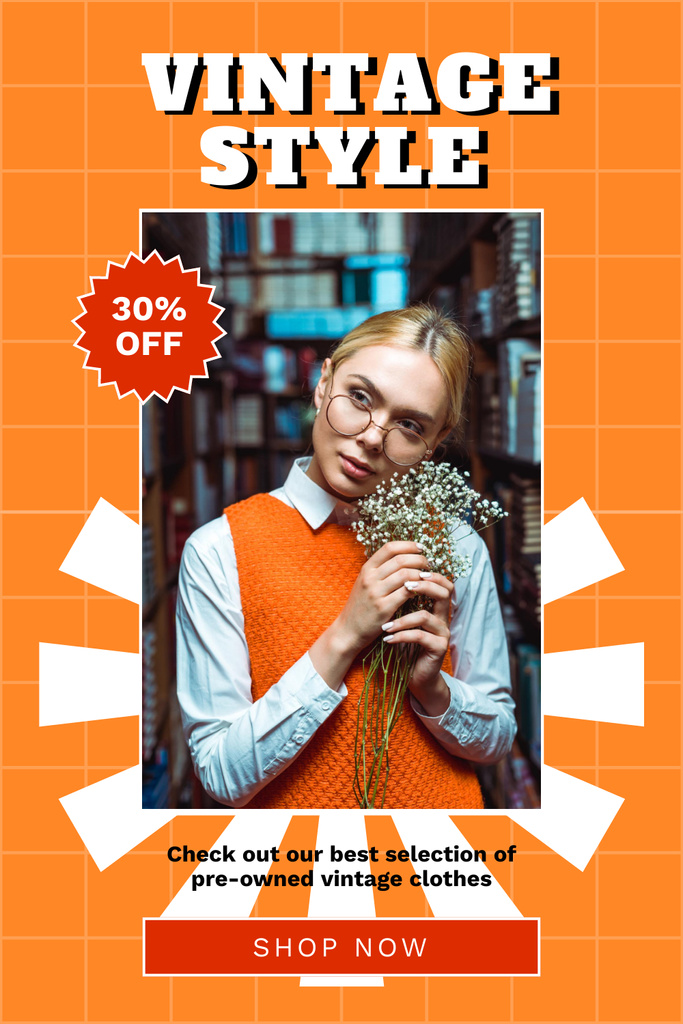 Retro Style for Women In Orange With Discounts Pinterest Design Template