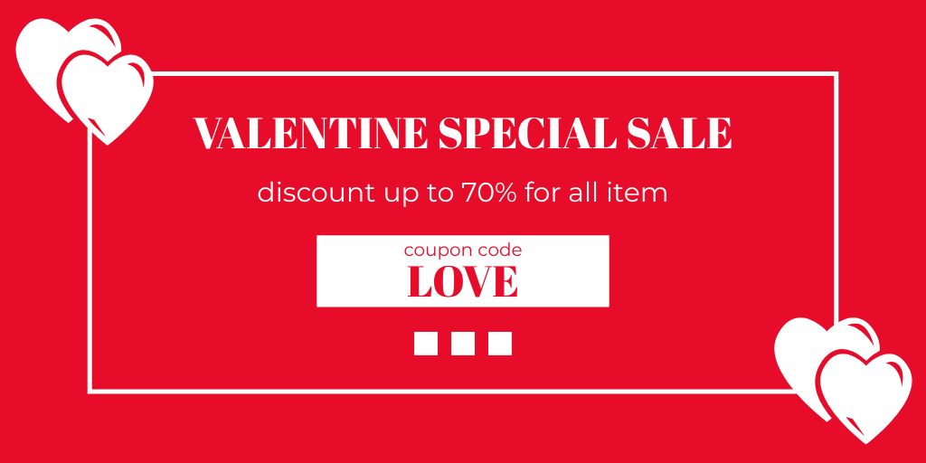 Valentine's Day Sale on Red with Hearts Twitter Design Template