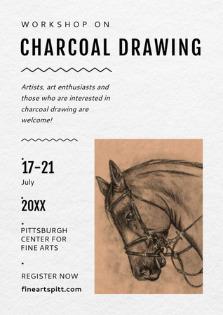 Drawing Workshop Announcement with Horse Image Flyer A4 Design Template