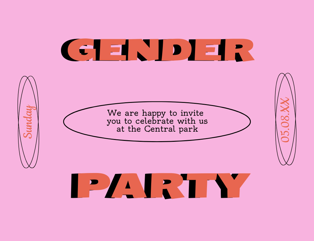 Gender Party Bright Announcement Invitation 13.9x10.7cm Horizontal Design Template
