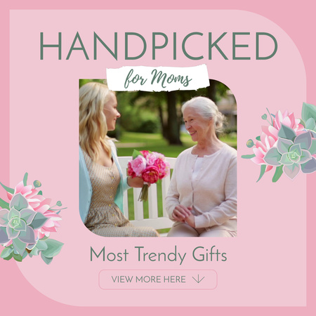 Trendy Presents On Mother's Day With Bouquets Animated Post Design Template