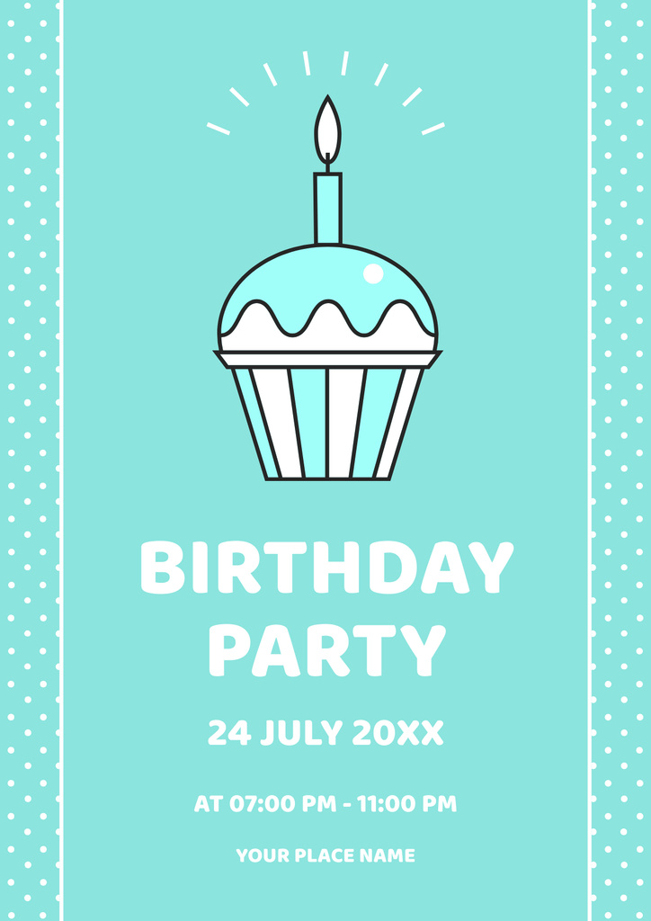 Birthday Party Announcement with Blue Cupcake Poster Design Template