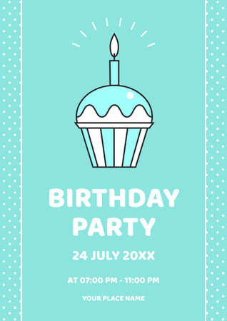 Birthday Party Announcement with Blue Cupcake Poster Design Template