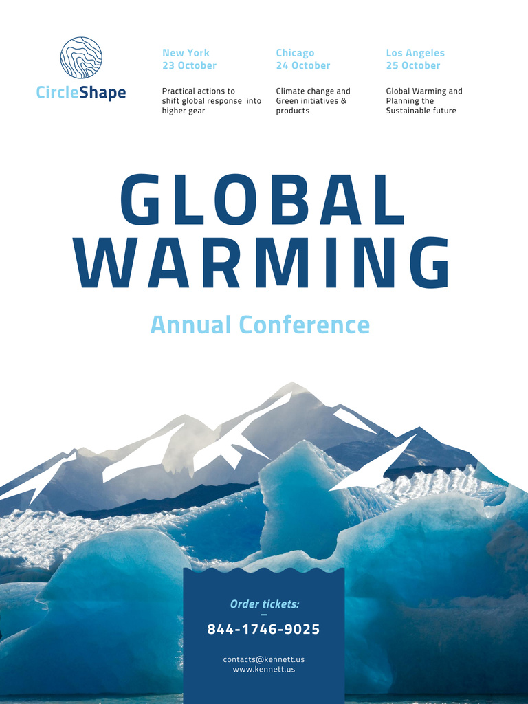 Global Warming Conference with Melting Ice in Sea Poster US Design Template
