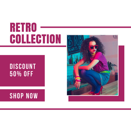 Woman of 80s on retro collection Instagram AD Design Template