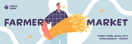 Modèle de visuel Publicité sur le marché fermier avec un agriculteur aux épis de blé - Email header
