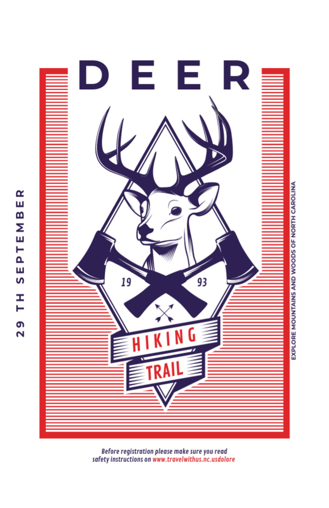 Majestic Hiking Trail Promotion With Deer And Axes Illustration Invitation 5.5x8.5in Modelo de Design