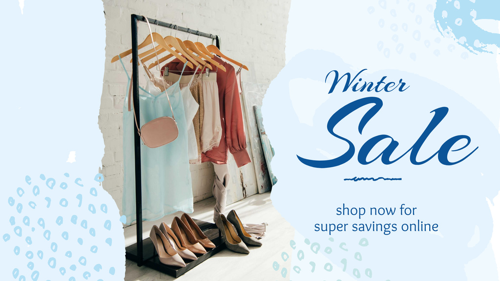 Winter Sale Offer Clothes on Hanger FB event cover Design Template
