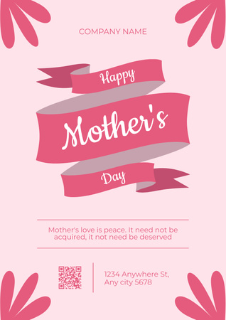 Pembe Kurdele ile Anneler Günü Tebrik Poster Tasarım Şablonu