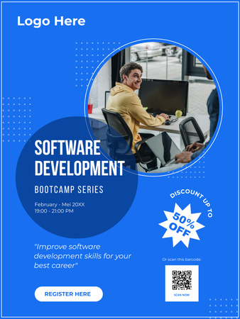 Plantilla de diseño de Anuncio del curso de desarrollo de software en azul Poster US 