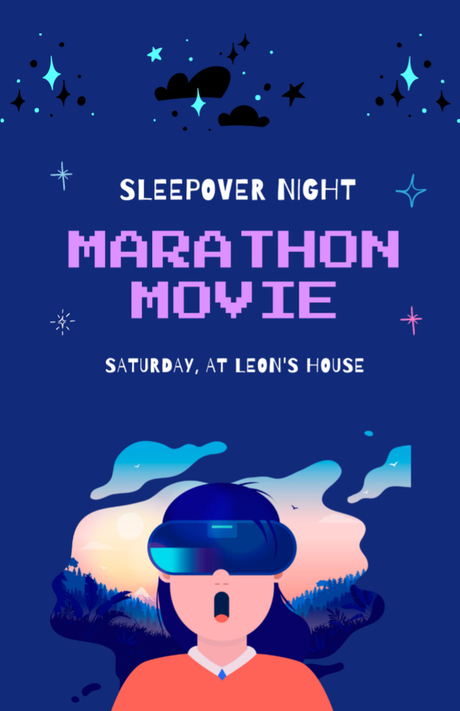 Platilla de diseño VR Sleepover Night With Movies Marathon Invitation 5.5x8.5in