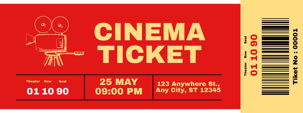 Plantilla de diseño de Movie Night Announcement on Red Ticket 