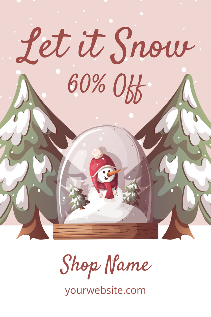 Shop Ad with Snow Globe with Christmas Tree Pinterest Design Template