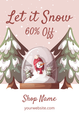 Plantilla de diseño de Anuncio de tienda con bola de nieve con árbol de Navidad Pinterest 