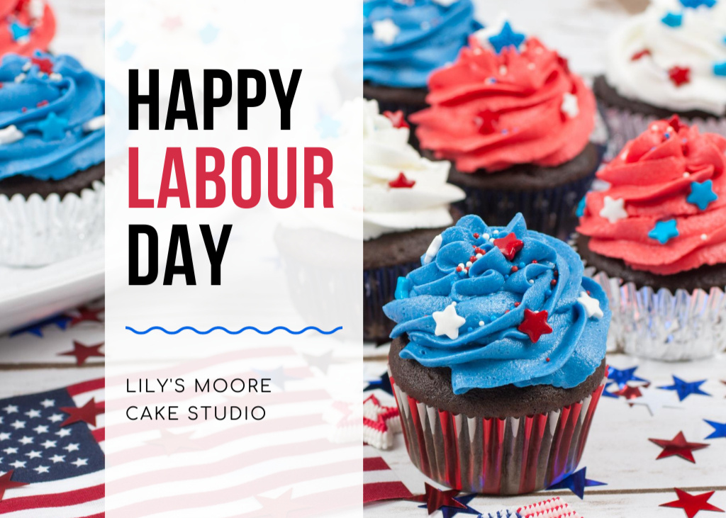 Wishing Happy Labor Day Celebration Announcement With Cupcakes Postcard 5x7in Design Template
