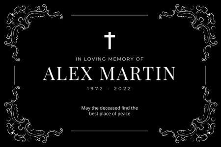 Funeral Memorial Card with Vintage Frame and Cross Postcard 4x6in Design Template