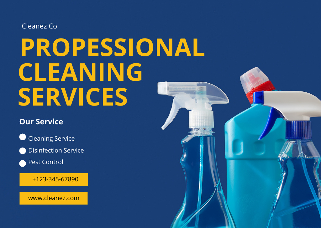 Perfect Cleaning Services Offer with Cleaning Products Flyer A6 Horizontal Design Template