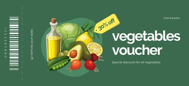 Grocery Store Special Discount for All Vegetables Coupon 3.75x8.25in Modelo de Design