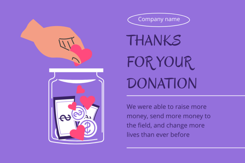 Designvorlage Gratitude for Donation with Illustration of Money Jar für Postcard 4x6in