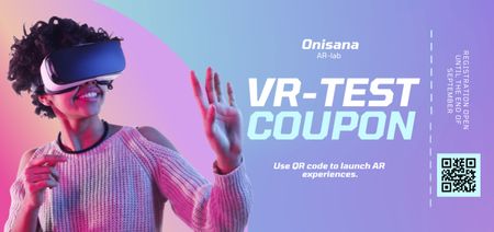 Platilla de diseño Ad of VR-Test with Woman in Virtual Reality Glasses Coupon Din Large