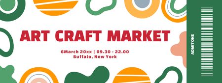 Ontwerpsjabloon van Ticket van Arts And Craft Market Announcement With Colorful Blots