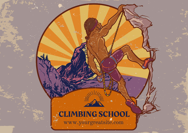Designvorlage Climbing Courses Offer With Grunge Illustration für Postcard