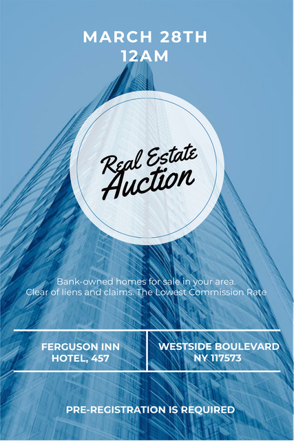 Real estate auction in blue Pinterest Design Template