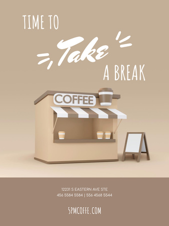 Illustration of Coffee House with Phrase Poster US Design Template