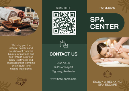 Designvorlage Angebot von Spa-Dienstleistungen mit Frau auf Massage für Brochure
