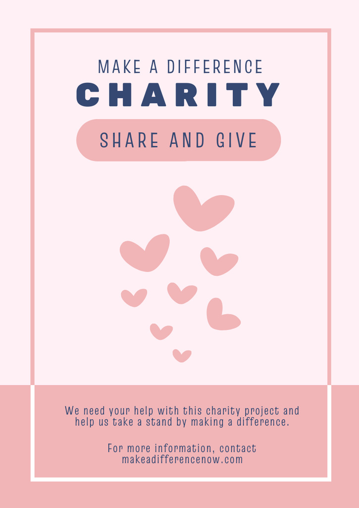 Charity Event Announcement with Cute Hearts Poster A3 Šablona návrhu