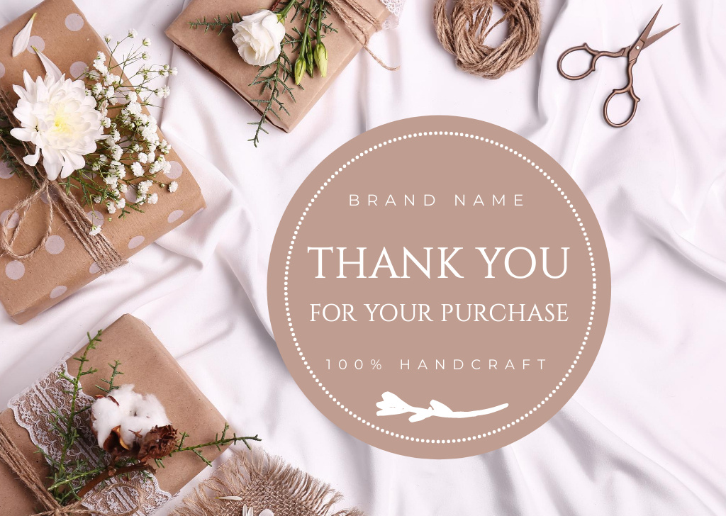 Gratitude For Purchase With Packages And Flowers Card Design Template