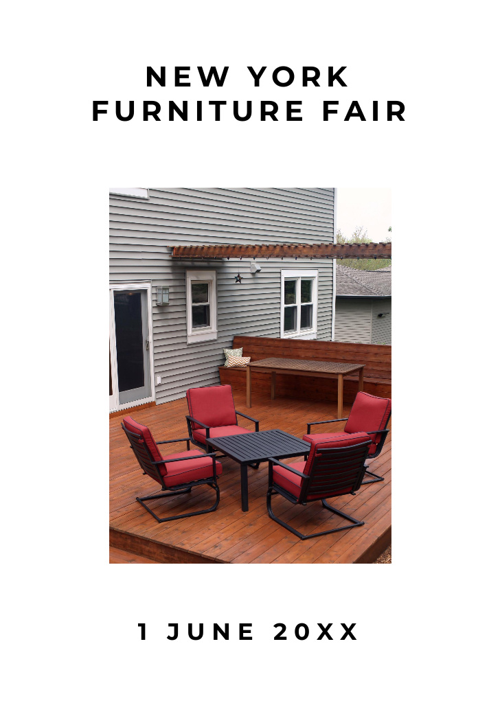 New York Furniture Fair Announcement with Chairs near Table Postcard A6 Verticalデザインテンプレート