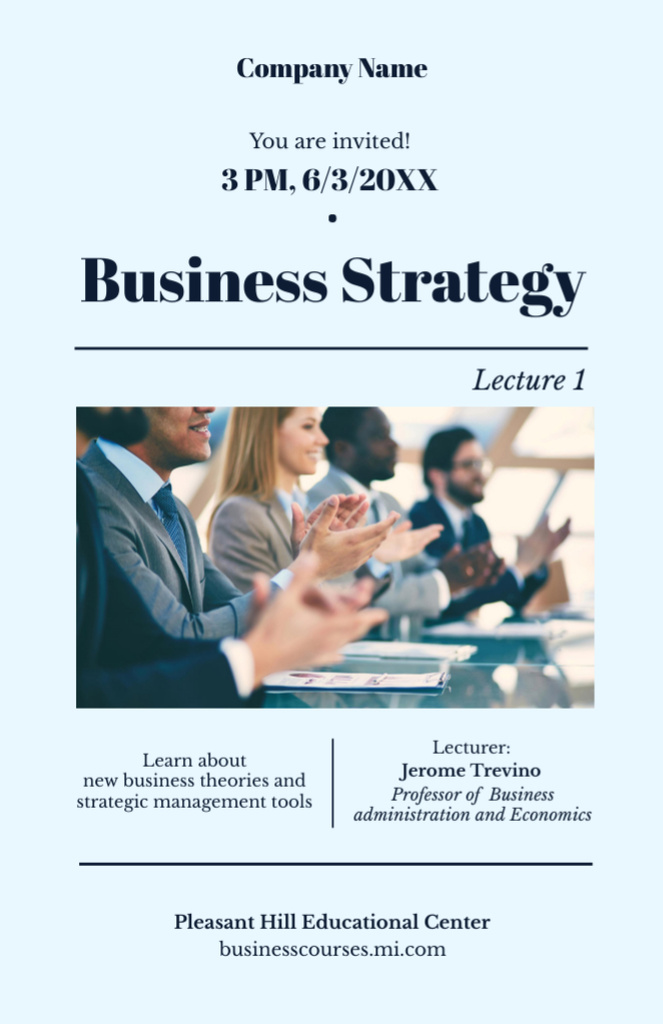 Prestigious Business Strategy Lecture Series Promotion Invitation 5.5x8.5in Design Template