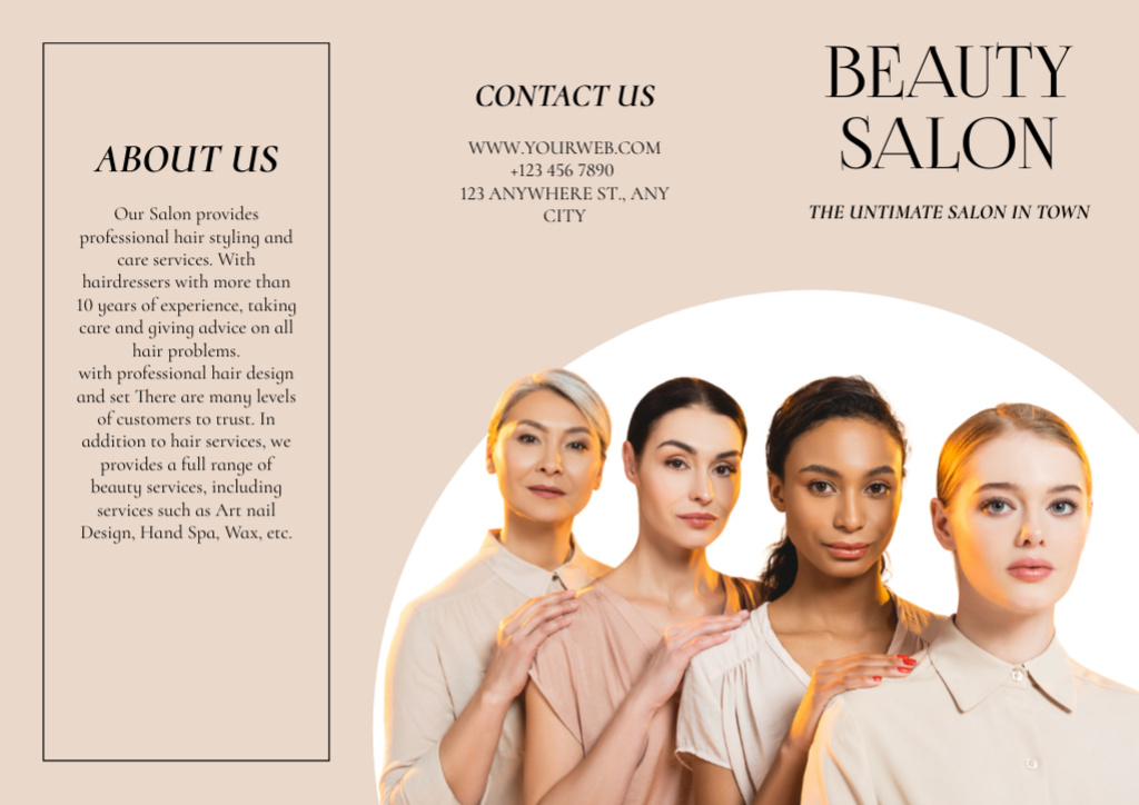 Template di design Beauty Salon Ad with Beautiful Diverse Women Brochure