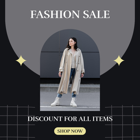 Designvorlage Stylish Woman in Coat for Fashion Sale Ad für Instagram