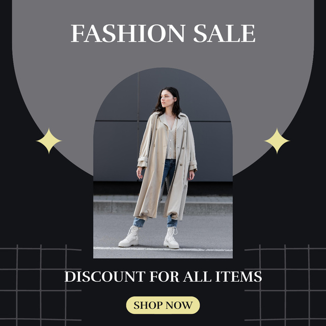 Plantilla de diseño de Stylish Woman in Coat for Fashion Sale Ad Instagram 