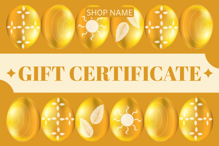Ontwerpsjabloon van Gift Certificate van Paasdagactie met een set gouden paaseieren