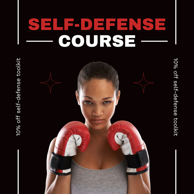 Self-Defence Course Ad with Woman in Boxing Gloves Instagram Tasarım Şablonu