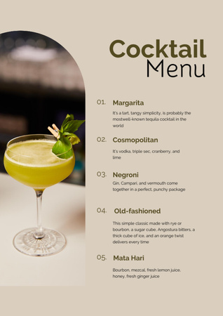 Wedding Cocktails List on Beige Menu – шаблон для дизайна