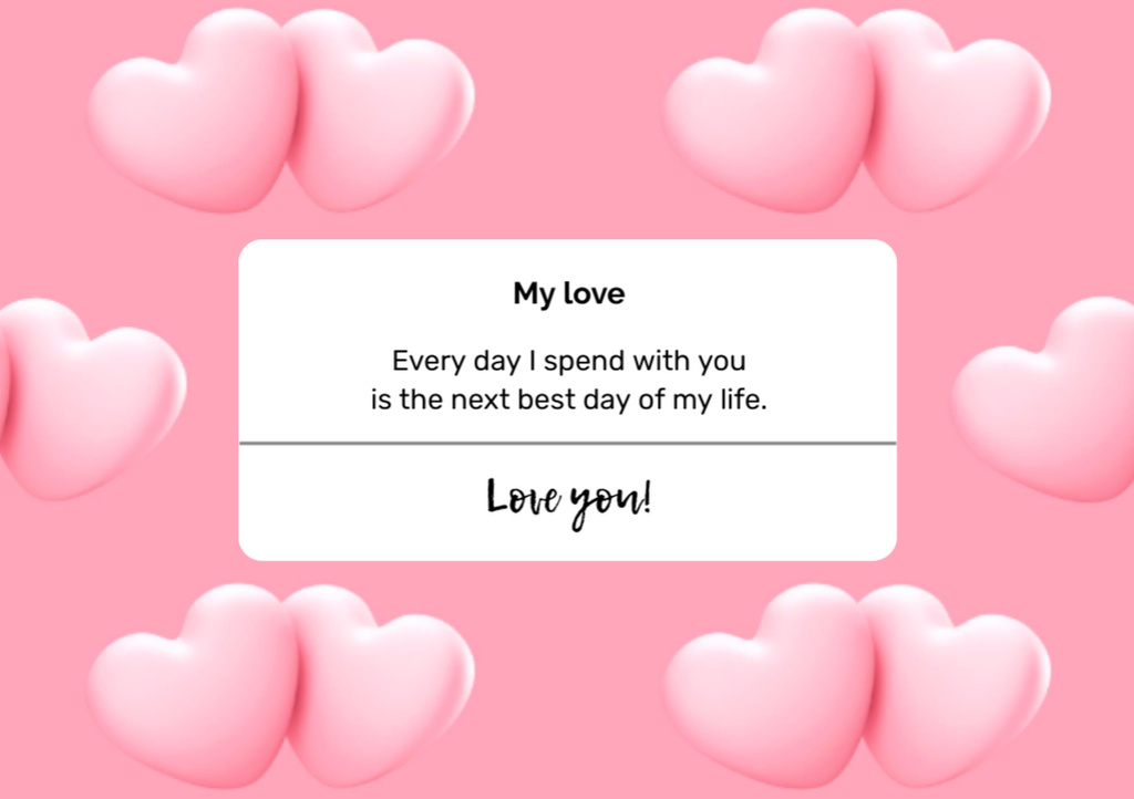 Love Message With Hearts In Pink Postcard A5 Design Template