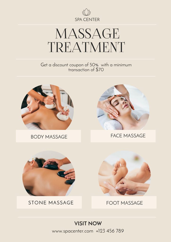 Special Spa Center Offer for All Massage Services Poster Design Template