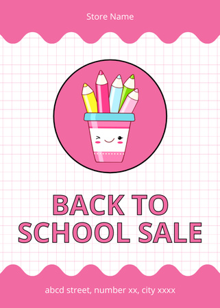 School Stationery Sale with Cute Cup of Pencils Flayer Design Template