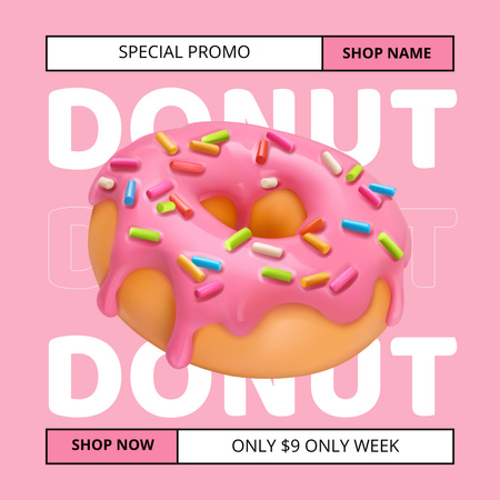 Ontwerpsjabloon van Instagram van Pink Donuts speciale aanbieding
