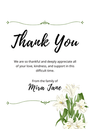 Funeral Thank You Card with Flowers Bouquet Postcard A5 Verticalデザインテンプレート